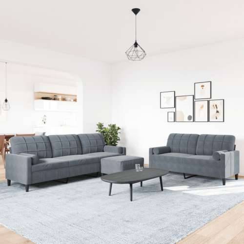 3-dijelni set sofa s jastucima tamnosivi baršunasti - Tamno siva s jastucima i tabureom Cijena