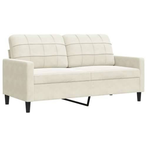 3-dijelni set sofa s jastucima krem baršunasti - Krema s jastucima i tabureom Cijena