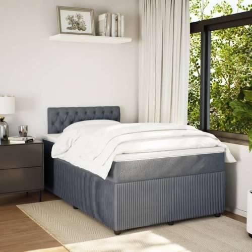 Box spring krevet s madracem tamnosivi 120 x 200 cm baršunasti - Tamno siva 120 x 200 cm Dizajn s gumbima Cijena