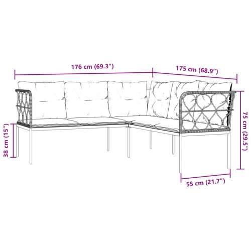 Set vrtnih sofa s jastucima crni od čelika i tekstilena - Bijela 1 Cijena