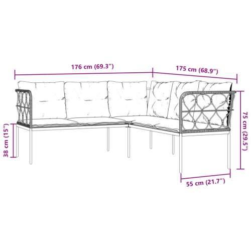 Set vrtnih sofa s jastucima crni od čelika i tekstilena - Bijela 1 Cijena