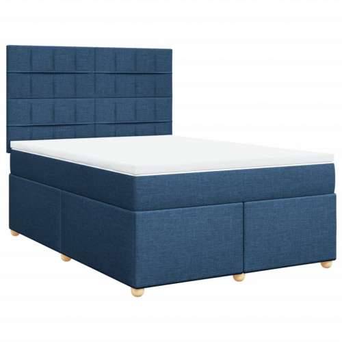 Krevet s oprugama i madracem plavi 160x200 cm od tkanine - Plava 160 x 200 cm Blok s kvadratima Cijena