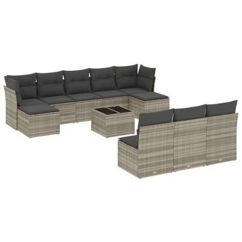 Vrtna garnitura - 11-dijelni set vrtnih sofa poliratan s jastucima svijetlosivi - Svjetlosiva Sa stolom 1 Cijena
