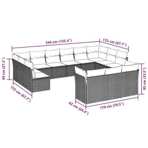 Vrtna garnitura - 13-dijelni set vrtnih sofa poliratan s jastucima svijetlosivi - Svjetlosiva Bez stola 1 Cijena