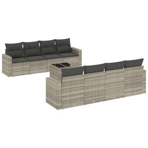 Vrtna garnitura - 9-dijelni set vrtnih sofa od poliratana s jastucima svjetlosivi - Svjetlosiva 1 Cijena