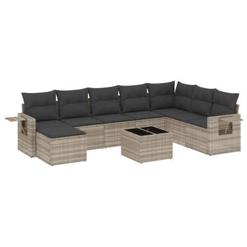 Vrtna garnitura - 9-dijelni set vrtnih sofa od poliratana s jastucima svjetlosivi - Svjetlosiva Bez stola 1 Cijena
