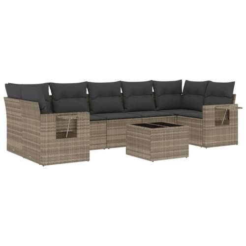 Vrtna garnitura - 8-dijelni set vrtnih sofa od poliratana s jastucima svjetlosivi - Svjetlosiva 1 Cijena