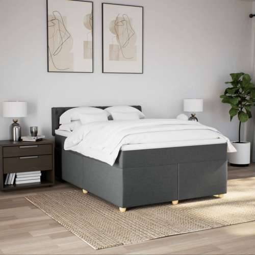 Krevet s oprugama i madracem tamnosivi 140x190 cm od tkanine - Tamno siva 140 x 190 cm Dizajn s gumbima Cijena