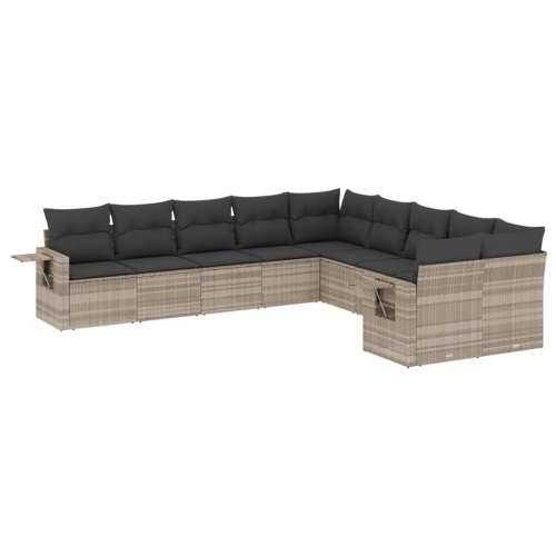 Vrtna garnitura - 10-dijelni set vrtnih sofa poliratan s jastucima svijetlosivi - Svjetlosiva i tamnosiva Bez stola 1 Cijena