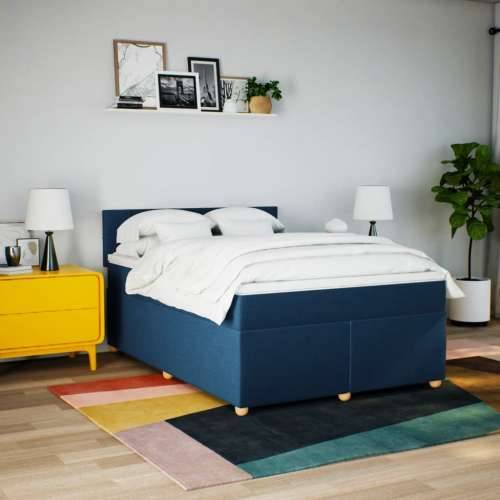 Krevet s oprugama i madracem plavi 140x200 cm od tkanine - Plava 140 x 200 cm Blok s kvadratima Cijena
