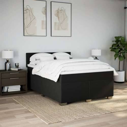 Krevet s oprugama i madracem crni 140 x 190 cm od tkanine - Crna 140 x 190 cm Blok s kvadratima Cijena