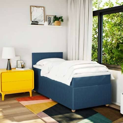 Krevet s oprugama i madracem plavi 90 x 190 cm od tkanine - Plava 90 x 190 cm Blok s kvadratima Cijena
