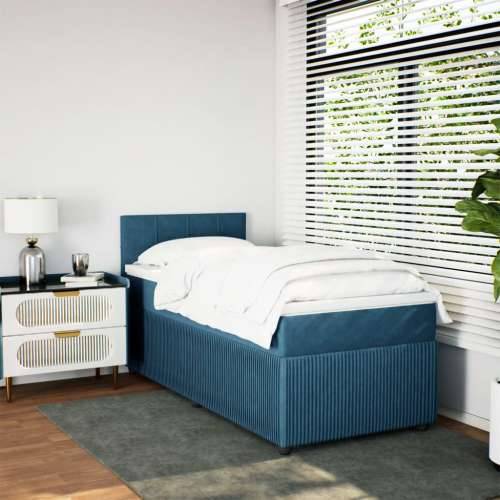 Box spring krevet s madracem plavi 90x190 cm baršunasti - Plava 90 x 190 cm Blok s kvadratima Cijena