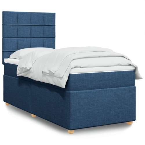 Krevet s oprugama i madracem plavi 90 x 200 cm od tkanine - Plava 90 x 200 cm Blok s kvadratima Cijena