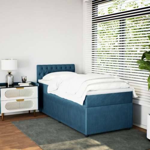Box spring krevet s madracem plavi 100x200 cm baršunasti - Plava 100 x 200 cm Dizajn s gumbima Cijena