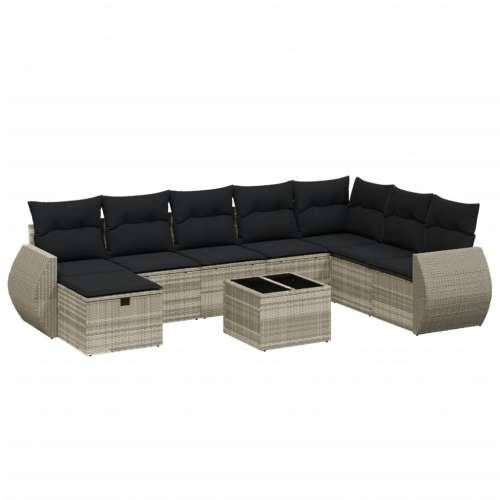 Vrtna garnitura - 9-dijelni set vrtnih sofa od poliratana s jastucima svjetlosivi - Svjetlosiva bez spremišta 8 Cijena