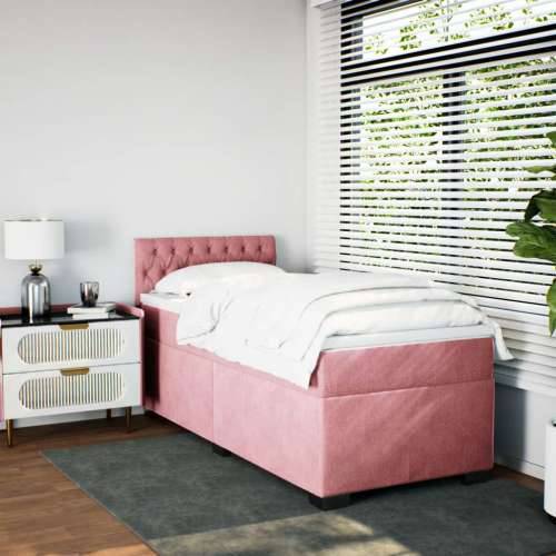 Box spring krevet s madracem ružičasti 90x190 cm baršunasti - Ružičasta 90 x 190 cm Dizajn s gumbima Cijena