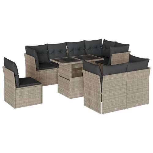 Vrtna garnitura - 9-dijelni set vrtnih sofa od poliratana s jastucima svjetlosivi - Svjetlosiva bez spremišta 1 Cijena