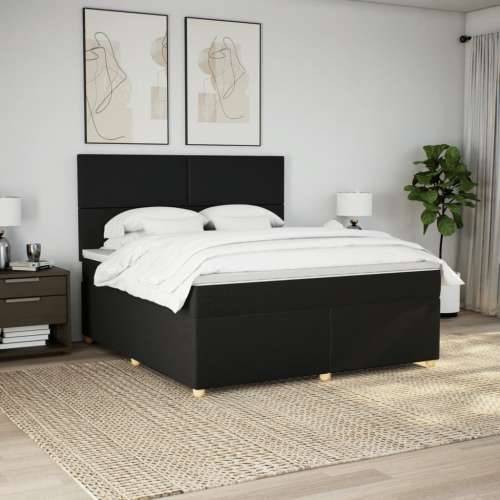 Krevet s oprugama i madracem crni 180x200 cm od tkanine - Crna 180 x 200 cm Gladak dizajn Cijena