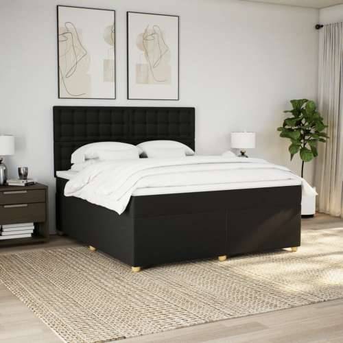 Krevet s oprugama i madracem crni 180x200 cm od tkanine - Crna 180 x 200 cm gumbi Cijena