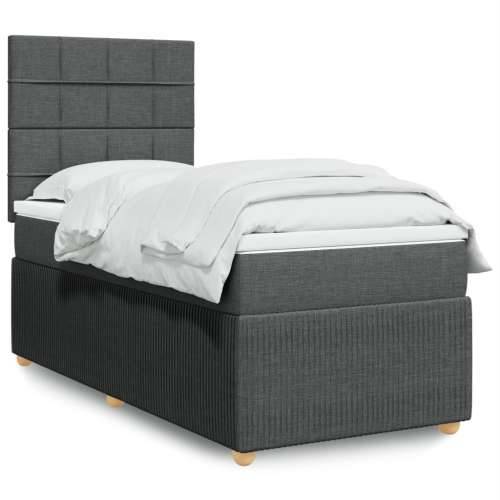 Krevet s oprugama i madracem tamnosivi 90 x 190 cm od tkanine - Tamno siva 90 x 190 cm Blok s kvadratima Cijena