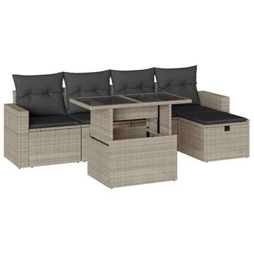 Vrtna garnitura - 6-dijelni set vrtnih sofa od poliratana s jastucima svjetlosivi - Svjetlosiva bez spremišta 1 Cijena
