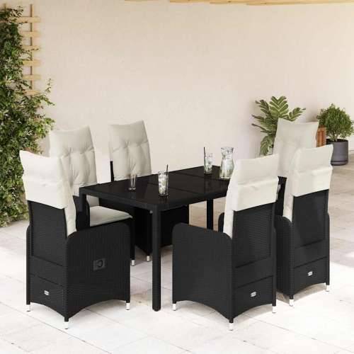 7-dijelni vrtni bistro set od poliratana s jastucima crni - 150 x 90 x 75 cm Sa naslonom za noge 6 Cijena