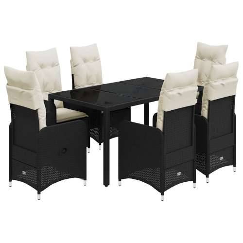 7-dijelni vrtni bistro set od poliratana s jastucima crni - 150 x 90 x 75 cm Sa naslonom za noge 6 Cijena