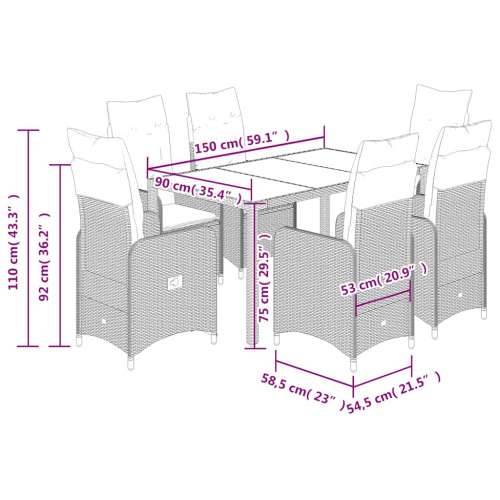 7-dijelni vrtni bistro set od poliratana s jastucima crni - 150 x 90 x 75 cm Sa naslonom za noge 6 Cijena