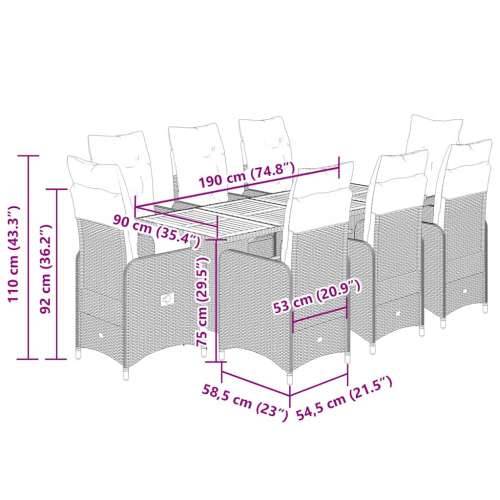 9-dijelni vrtni bistro set od poliratana s jastucima sivi - 190 x 80 x 75 cm Sa naslonom za noge 8 Cijena