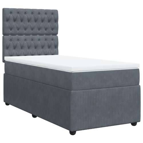 Box spring krevet s madracem tamnosivi 90x190 cm baršunasti - Tamno siva 90 x 190 cm Dizajn s gumbima Cijena