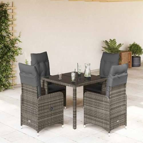 5-dijelni vrtni bistro set od poliratana s jastucima sivi - 90 x 90 x 75 cm Bez naslona za noge 4 Cijena