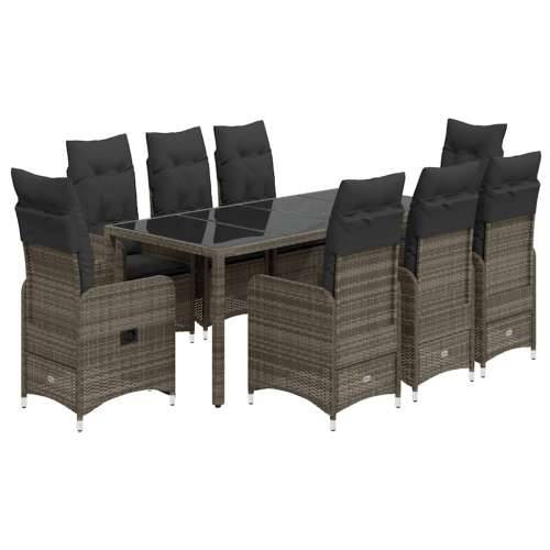 9-dijelni vrtni bistro set od poliratana s jastucima sivi - 190 x 90 x 75 cm Sa naslonom za noge 8 Cijena