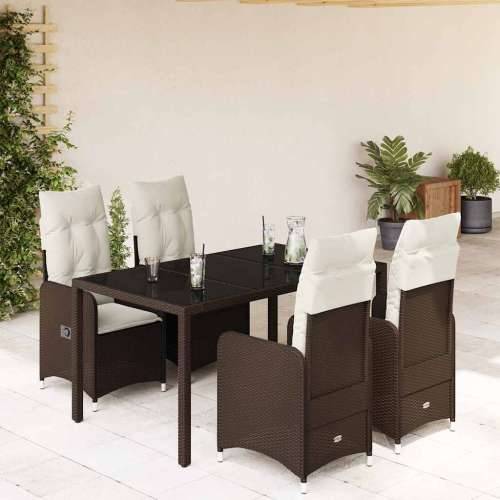 5-dijelni vrtni bistro set od poliratana s jastucima smeđi - 150 x 90 x 75 cm Bez naslona za noge 4 Cijena