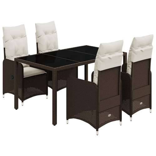 5-dijelni vrtni bistro set od poliratana s jastucima smeđi - 150 x 90 x 75 cm Bez naslona za noge 4 Cijena