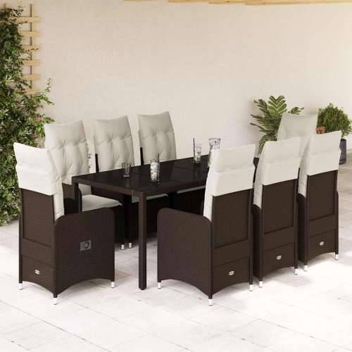 9-dijelni vrtni bistro set od poliratana s jastucima smeđi - 190 x 90 x 75 cm Bez naslona za noge 8 Cijena