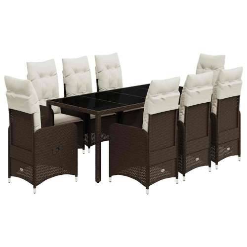 9-dijelni vrtni bistro set od poliratana s jastucima smeđi - 190 x 90 x 75 cm Bez naslona za noge 8 Cijena