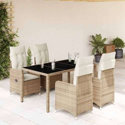 5-dijelni vrtni bistro set od poliratana s jastucima bež - 150 x 90 x 75 cm Bez naslona za noge 4 Cijena