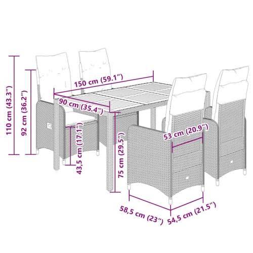 5-dijelni vrtni bistro set od poliratana s jastucima bež - 150 x 90 x 75 cm Bez naslona za noge 4 Cijena