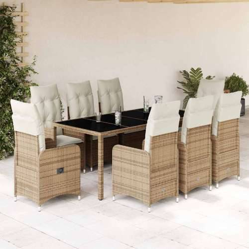 9-dijelni vrtni bistro set od poliratana s jastucima bež - 190 x 90 x 75 cm Bez naslona za noge 8 Cijena