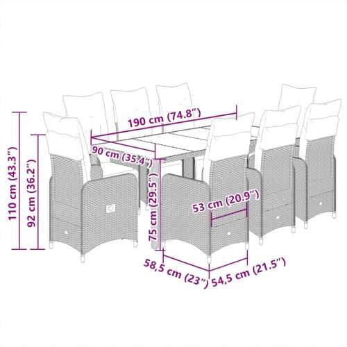 9-dijelni vrtni bistro set od poliratana s jastucima crni - 190 x 90 x 75 cm Stakl 8 Cijena
