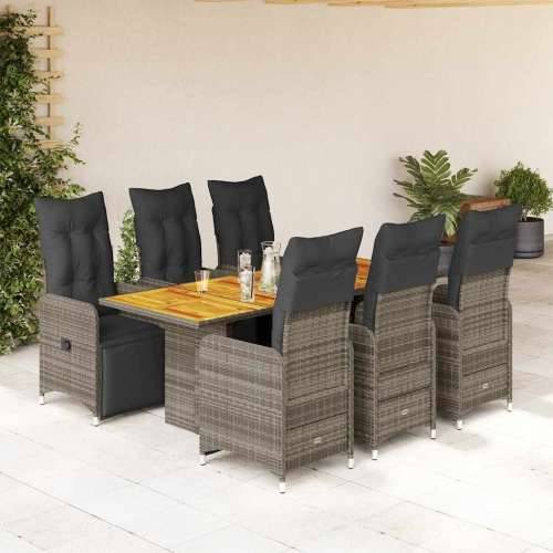 7-dijelni vrtni bistro set od poliratana s jastucima sivi - 190 x 80 x 75 cm boja drva 6 Cijena