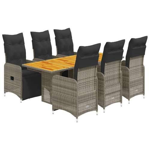 7-dijelni vrtni bistro set od poliratana s jastucima sivi - 190 x 80 x 75 cm boja drva 6 Cijena