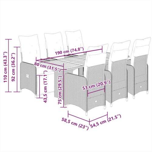7-dijelni vrtni bistro set od poliratana s jastucima sivi - 190 x 80 x 75 cm boja drva 6 Cijena