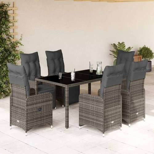 7-dijelni vrtni bistro set od poliratana s jastucima sivi - 150 x 90 x 75 cm Stakl 6 Cijena