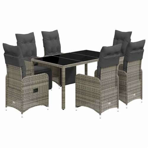 7-dijelni vrtni bistro set od poliratana s jastucima sivi - 150 x 90 x 75 cm Stakl 6 Cijena