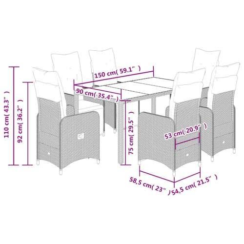 7-dijelni vrtni bistro set od poliratana s jastucima sivi - 150 x 90 x 75 cm Stakl 6 Cijena