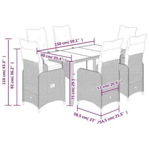 7-dijelni vrtni bistro set od poliratana s jastucima smeđi - 150 x 90 x 75 cm 6 Cijena