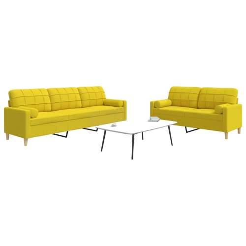 2-dijelni set sofa s ukrasnim jastucima svjetložuti od tkanine - Svjetložuta s jastučićima Cijena