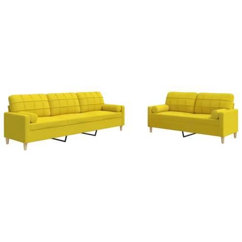 2-dijelni set sofa s ukrasnim jastucima svjetložuti od tkanine - Svjetložuta s jastučićima Cijena
